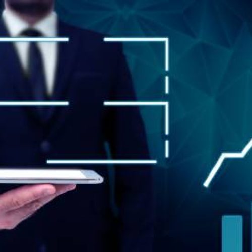 Business Man Presenting New Futuristic Technologies.