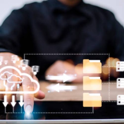 Cloud computing and online storage technologies, cloud computing and communications, connection to Internet server services for data transfer and data management.